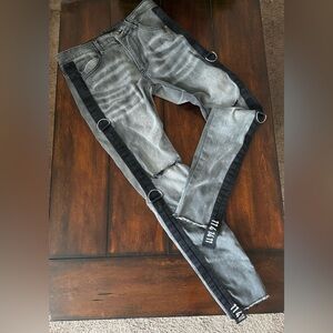 114 1411 Gray Distressed Jeans Size 32 - Grunge, Emo, Goth, Metal Ring Detail